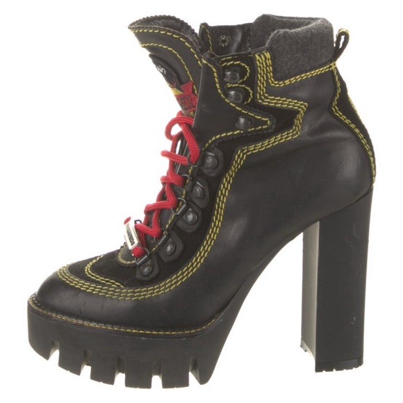 DSQUARED2 Shoes - Dsquared2 Leather Printed Heeled Hiking Boots - Size 9